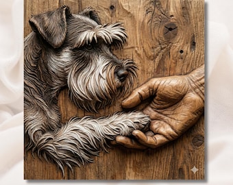 Schnauzer Paw Hand 3D Relief STL | Dog & Human Bond Pet Memorial Wall Art | CNC Router 3D Print Laser Engrave File