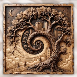 Whimsical Tree of Life 3D Relief STL view 1