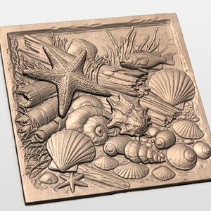 Seashells & Starfish 3D Relief STL for CNC Router view 3