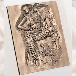 Pirate Girl 3D Relief STL view 3