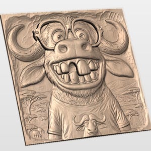 Funny Buffalo 3D Relief STL view 2