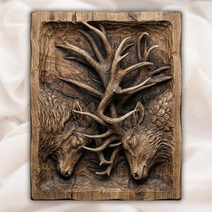 Deer Buck Antlers 3D Relief STL File view 1