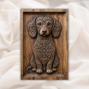 Ornate Puppy 3D Relief STL view 1