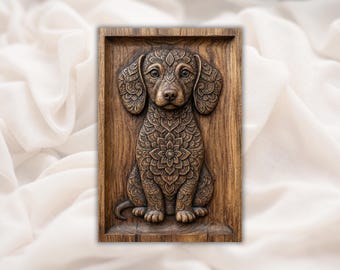 Verzierter Welpen-Hund bereit, STL | Mandala Hund Holzmaserung Carving Panel | CNC Holzschnitzerei | Floral Puppy STL Flachrelief