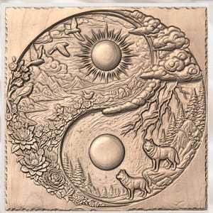 Yin Yang Wolf Relief view 3