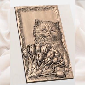 Cute Kitten with Tulips STL view 2