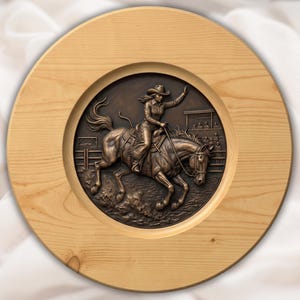 Western Cowgirl Horse Bas Relief STL view 1
