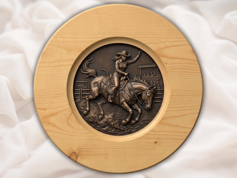 Western Cowgirl Horse Bas Relief STL