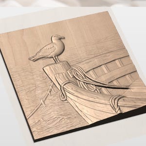 Seagull on Boat 3D Relief STL view 3
