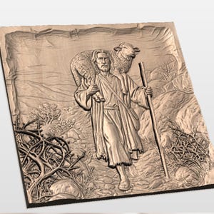 Good Shepherd Carrying Lamb 3D Relief STL view 2