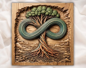 Drzewo Życia, Nieskończoność, Relief 3D, STL | Panel z drewna „Życie wieczne” | Duchowa sztuka ścienna | Drzewo Nieskończoności, ST L | Medytacja, Zen, Natura, tabliczka ścienna