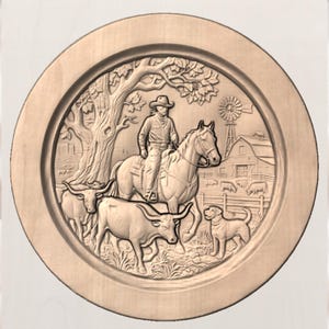 Western Ranch Cowboy Bas Relief STL view 3