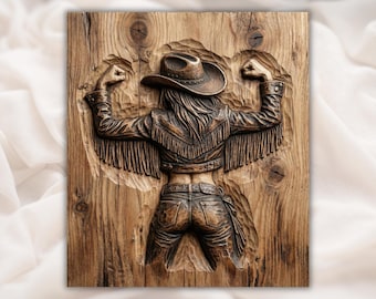 Cowgirl 3D Relief STL CNC Carving | Western Rodeo Girl Wall Art Panel | Country Decor | Aspire, VCarve Pro, Carveco, Fusion 360, ArtCAM