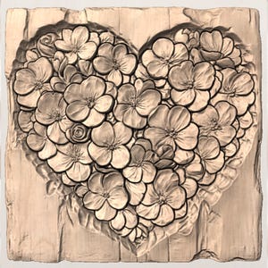 Floral Heart Relief STL view 3