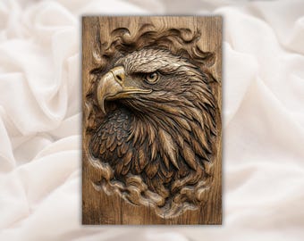Vithövdad havsörn 3D-relief STL | Träfiberpanel med amerikansk raptor och vilda djur | CNC-fräsfil, 3D-utskrift, lasergravyr | Heminredning