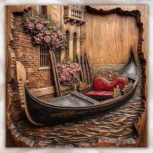 Venice Gondola 3D STL Relief view 1