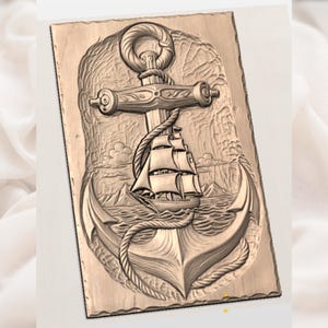 Nautical Anchor Ship 3D Relief STL for CNC Router view 3