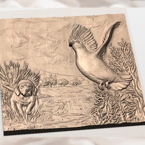 Hunting Dog & Quail 3D Relief STL view 3