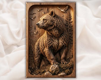 Grizzly Bear STL | Mountain Wildlife Relief | Rustic Cabin Wall Decor | Forest Scene Artwork | Nature Plaque File | Wildlife Cabin Decor