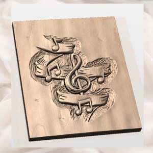 Music Notes 3D Relief STL view 3