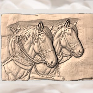Pair of Horses STL Relief view 2