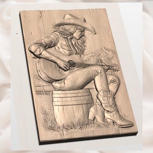 Cowgirl Guitar Player 3D Relief STL view 3