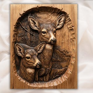 Deer & Fawn Relief STL view 1