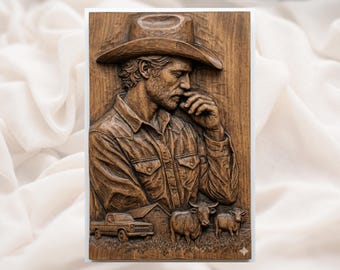 Retrato de rancho vaquero STL / Archivo para tallado en madera para fresadora CNC / Placa de arte mural del oeste / Aspire VCarve Carveco / Decoración rústica para cabaña o cueva de hombre