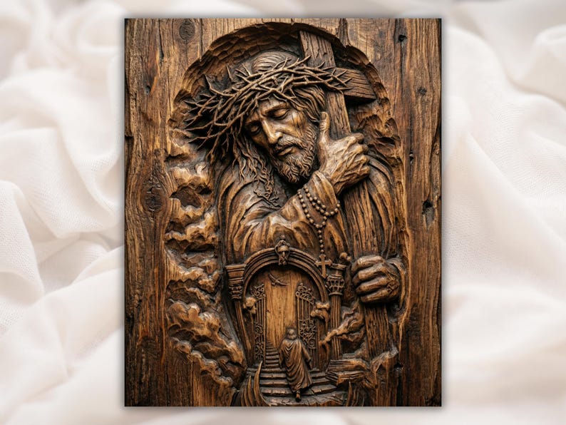 Jesus Carrying Cross 3D Relief STL