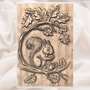 Squirrel with Acorn 3D Relief STL File view 3