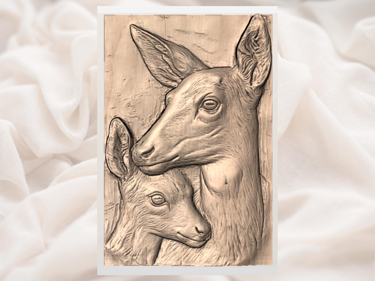 Doe & Fawn Deer 3D Relief STL | CNC Router Wood Carving File | Mother ...