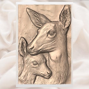 Doe & Fawn Deer 3D Relief STL view 3