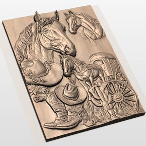 Western Horses Collage 3D Relief STL view 3