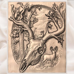 Whitetail Deer Skull Scene STL view 3