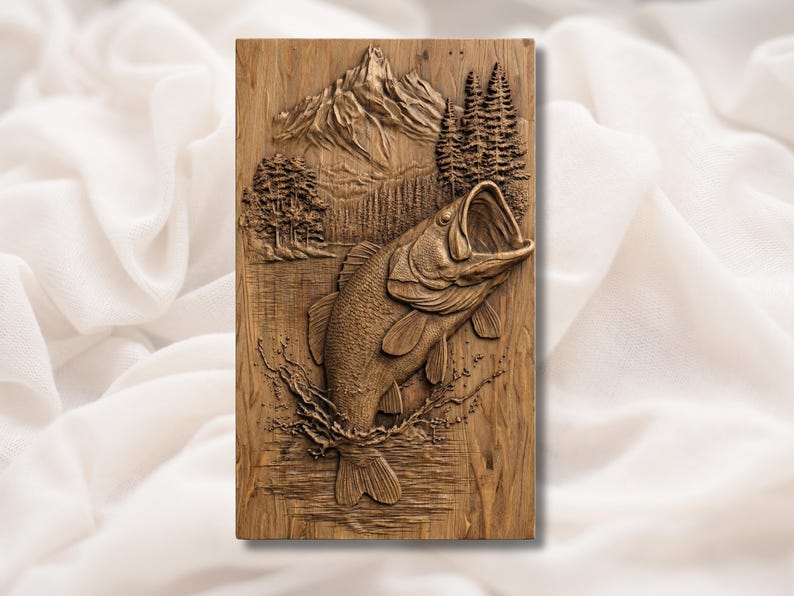 Jumping Bass Fish 3D Relief STL