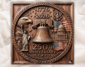 アメリカ建国250周年記念レリーフ（STL）｜自由の鐘と鷲の自由の女神の壁掛けプレート｜愛国的なアメリカへの賛辞｜1776-2026 アート