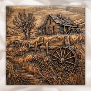 Rustic Farmhouse Landscape STL Relief view 1
