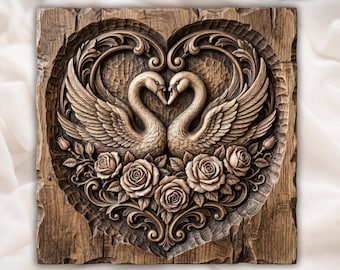 Cisnes Amantes em Formato STL | Escultura em Relevo de Rosas para Casamento | Design Romântico de Cisne em Relevo CNC | Painel Decorativo Floral com Pássaros Apaixonados | Decoração para Cabana na Floresta