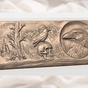 Raven Skull Relief STL view 3