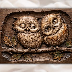 Owl Couple 3D Relief STL view 1