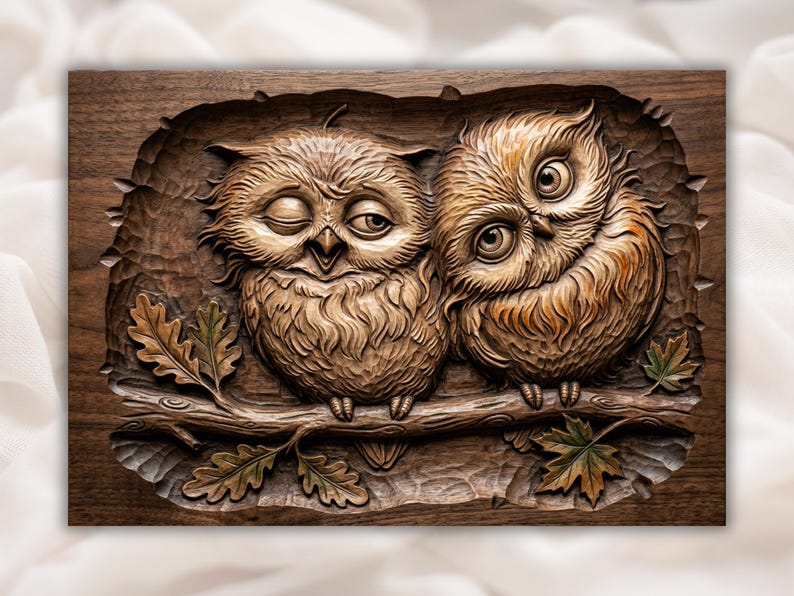 Owl Couple 3D Relief STL