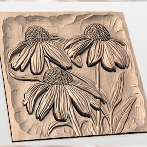 Coneflower (Echinacea) 3D Relief STL for CNC Router view 2