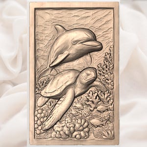 Sea Turtle & Dolphin 3D Relief STL view 3