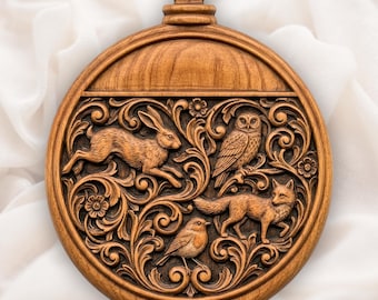 Christmas tree Ornament CNC Relief STL | Forest Wildlife Christmas Decor | Rabbit Owl Fox Bird Design