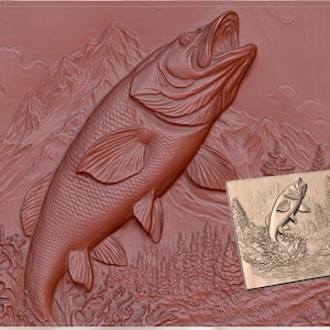 Jumping Trout 3D Relief STL view 3