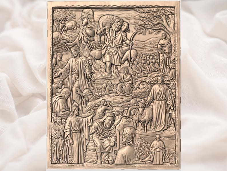 Life Of Jesus STL | Biblical Relief Art |Christian Wall Decor | Shepherd Sheep Artwork |Wood Carving STL |Church Plaque File | Faith Plaque image 2