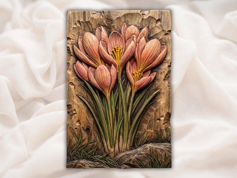 Crocus Flowers 3D Relief STL for CNC Router