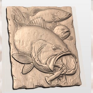 Bass Fishing Relief STL view 3