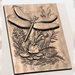 Dragonfly Floral 3D Relief STL File view 3