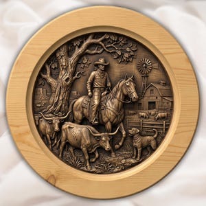 Western Ranch Cowboy Bas Relief STL view 1
